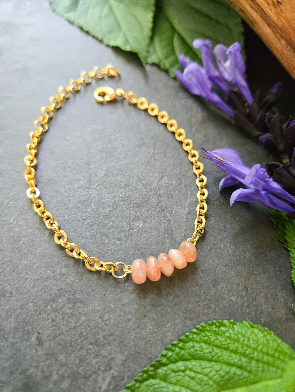 NWT Artisan-Made Sunstone 24k Gold-Plated Bracelet
